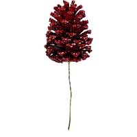 5" Glitter Red Pine Cone Pick
