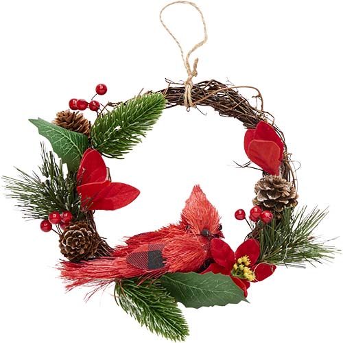 Small Ornament Wreath With Sisal Red Cardinal