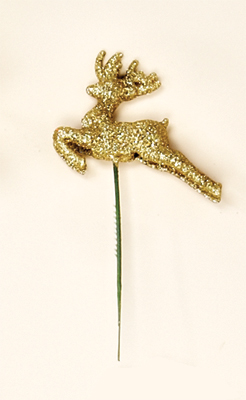 7" Gold Glittered Reindeer on Pick