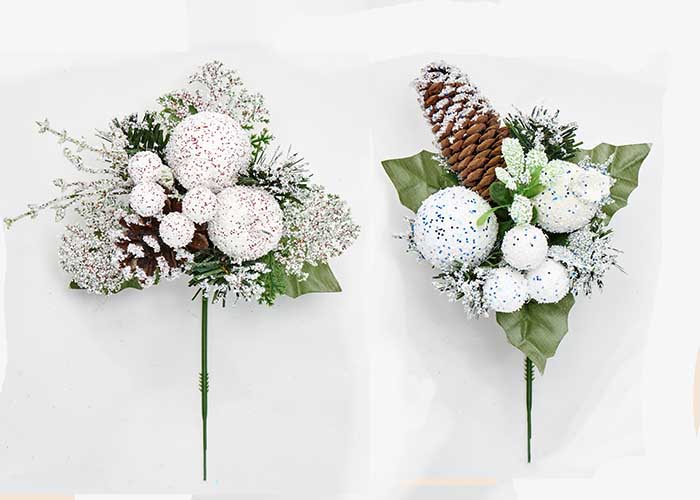 8" Snow Covered Specalls Apple Pine Cone Berries Pick