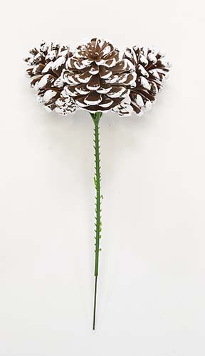 2.3" White Tip Plastic Pine Cone x 3 on a Pick