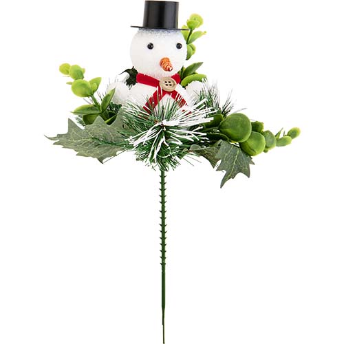 Pine Holly Snowman Christmas Pick