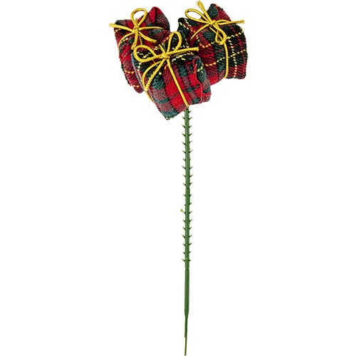1" Cristmas Plaid Triple Gift Pick