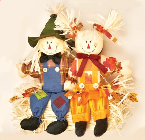 14" Couple Scarecrow Sitting on Bale