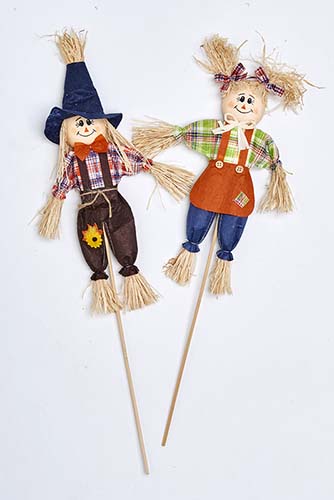 15" Scarecrow on 9" Pick, 2 Assorted