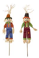 48" Scarecrow With Straw Face On Stick, 2 Asst