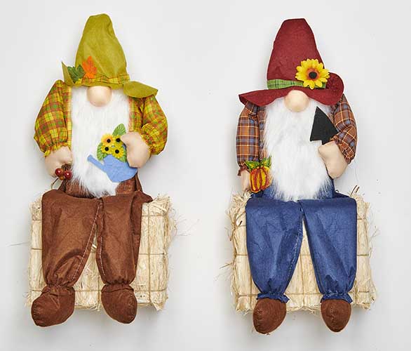 24" Sitting Scarecrow Gnome on Bale - Close Out
