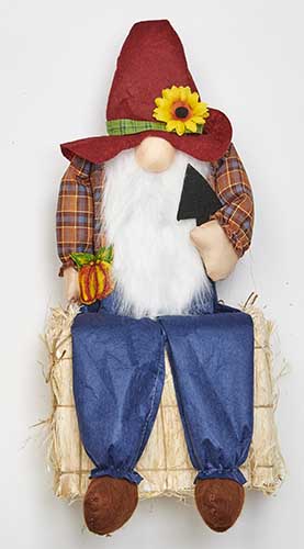 24" Sitting Scarecrow Gnome on Bale