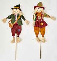 36" Boy & Girl Scarecrow on Stick, 2 Asst