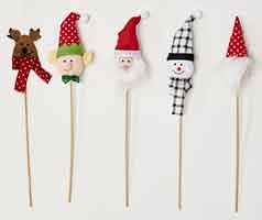 15" Holiday Figures on Wood Pick, 5 Asst