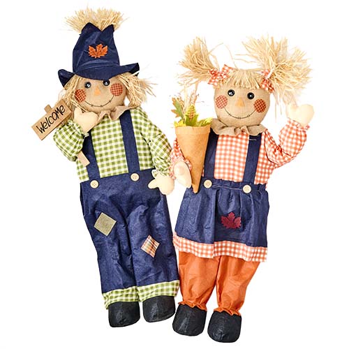 36" Standing Scarcrow With Welcome Sign, 2 Assorted