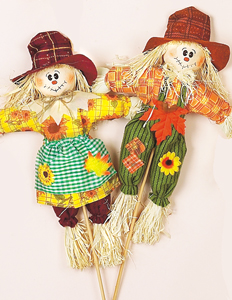 17" Girl & Boy Scarecrow on 14" Stick