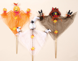 3' Gossamer Ghost, Cat, Pumpkin on Stick