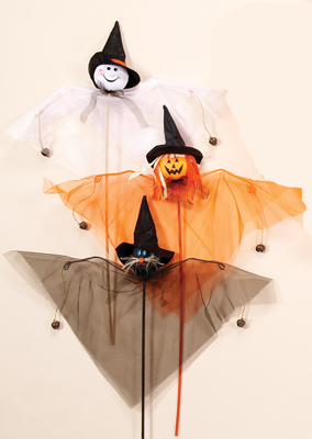 29" Gossamer Ghost, Cat, Pumpkin on Stick