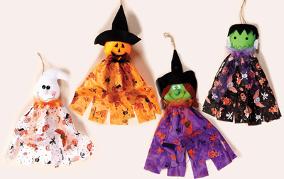 20" Hanging Ghost, Witch, Pumpkin, Frankenstein