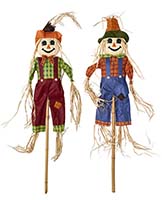 60" Scarecrow With Straw Face On Pole, 2 Asst
