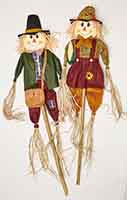 60" Boy & Girl Scarecrow on Pole w/ Sack or Corn, 2 Asst