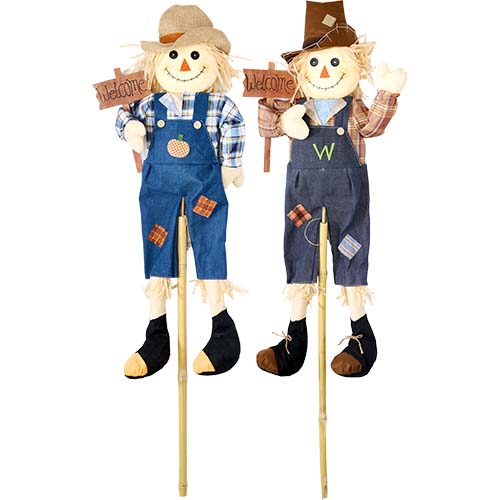 60" Scarecrow On Pole With Welcome Sign