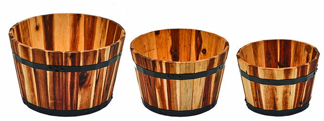 Nested Wood Barrel Planters 18", 16", 13"