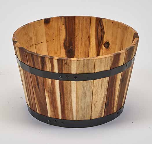 Wood Barrel Planter, 16" x 16" x 9"