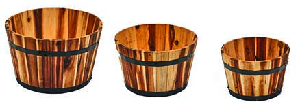 Nested Wood Barrel Planters 18", 16", 13"