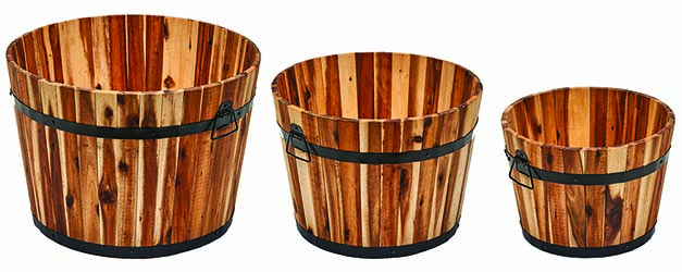 Nested Wood Barrel Planters 22", 18", 15"