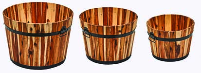 Nested Wood Barrel Planters 22", 18", 15"