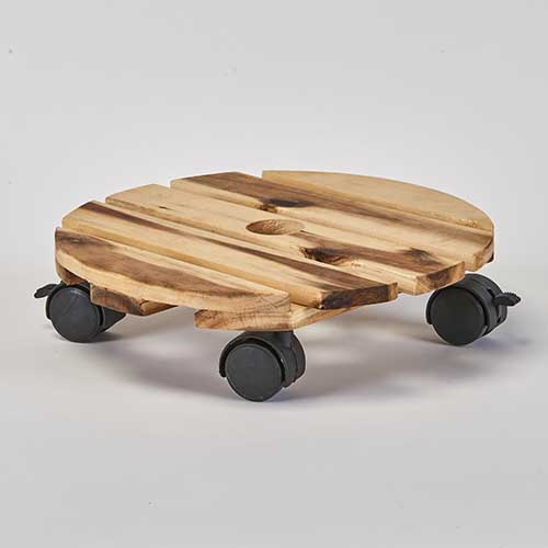 12" Wood Planter Caddy With Rotating Casters