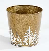 Gold Galvanized Planter with Tree Design 9.25" Height, 9.5" Width
