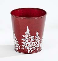 Red Galvanized Planter with Tree Design 7.5" Height, 7" Width