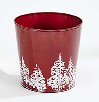 Red Galvanized Planter with Tree Design 9.25" Height, 9.5" Width