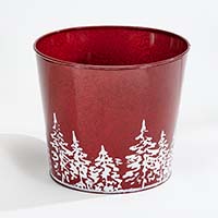 Red Galvanized Planter with Tree Design 10.5" Height, 12" Width