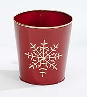 Red Galvanized Planter with Snowflake Design 7.5" Height, 7" Width