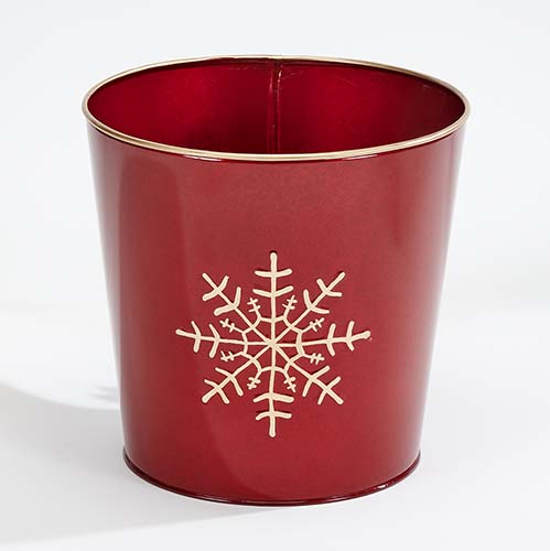 Gold Galvanized Planter with Snowflake Design 9.25" Height, 9.5" Width