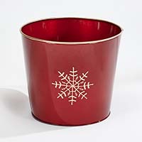 Red Galvanized Planter with Snowflake Design 10.5" Height, 12" Width