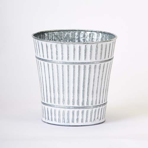 7.5" Galvanized Planter with White Distressed Paint