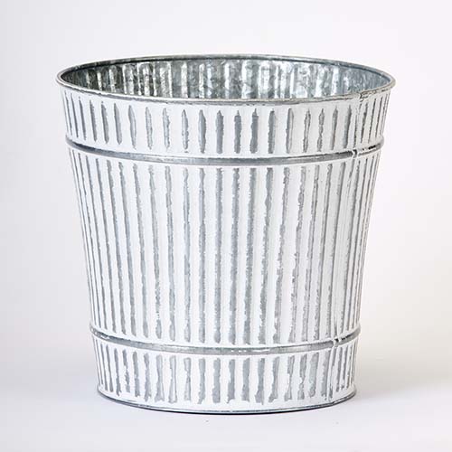 9" Galvanized Planter with White Distressed Paint