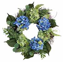 24" Hydrangea Wreath on Twig Base, Blue