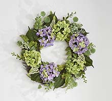 24" Hydrangea Wreath on Twig Base, Lavender