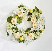 24" Cream Rose & Hydrangea Lemon Wreath on Twig Base