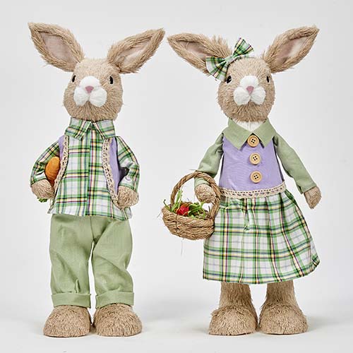 18" Natural Fiber Bunnies Dressed in Plaid, 2 Asst