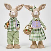 18" Natural Fiber Bunnies Dressed in Plaid, 2 Asst
