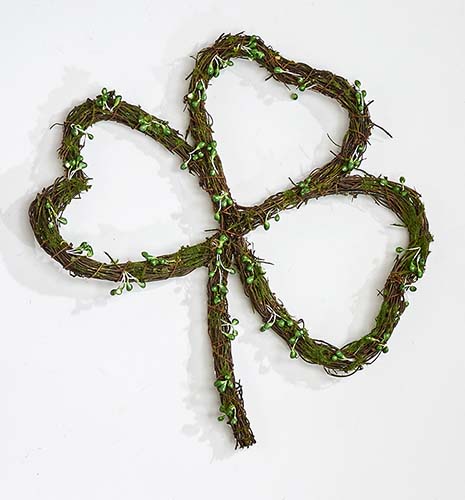 12" St. Patrick Day Twig Shamrock Wreath with Green Pips