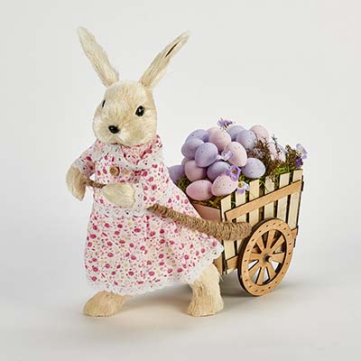 15" Girl Bunny Pulling Carriage Full of Eggs
