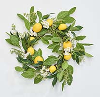 24" Lemon, Green Leaves and White Flowers Wreath