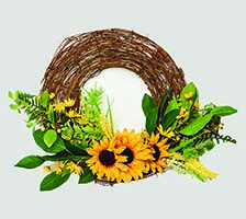 24" Sunflower and Green Leaves Half Grapevine Wreath