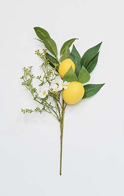 16" Lemon, Green Leaves and White Flowers Spray