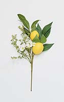 16" Lemon, Green Leaves and White Flowers Spray