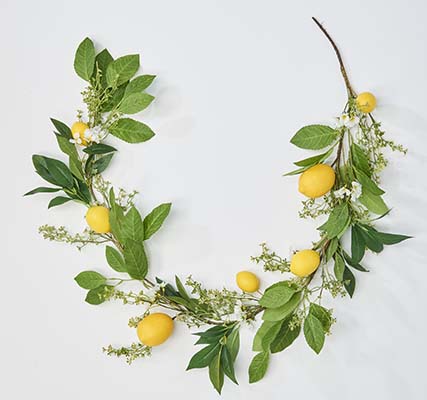 63" Lemon, Green Leaves and White Flowers Garland