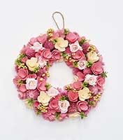 12" Valentines Pink Flower and Wood Curl Wreath